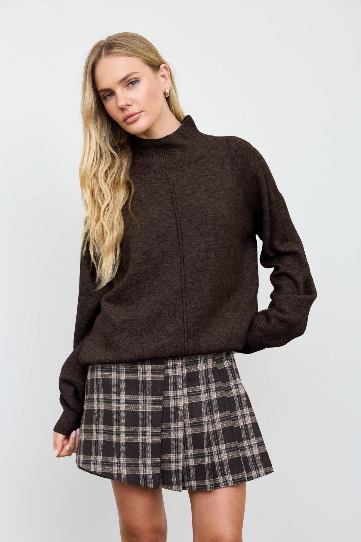 Nyland Rasha Center Seam Mock Neck Relaxed Pullover Sweater