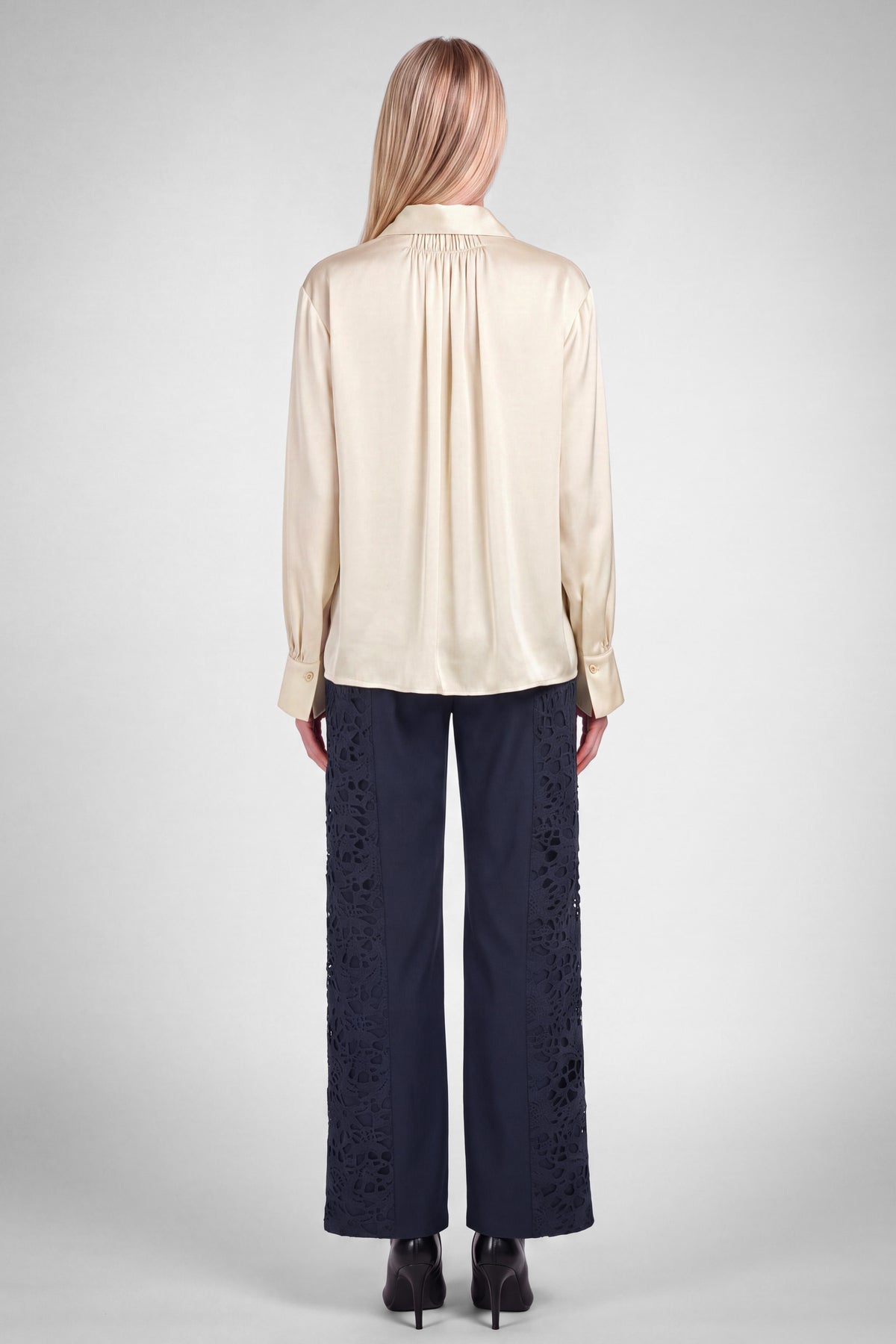 NYLAND Blaise Satin Tie-neck Long Sleeve Blouse
