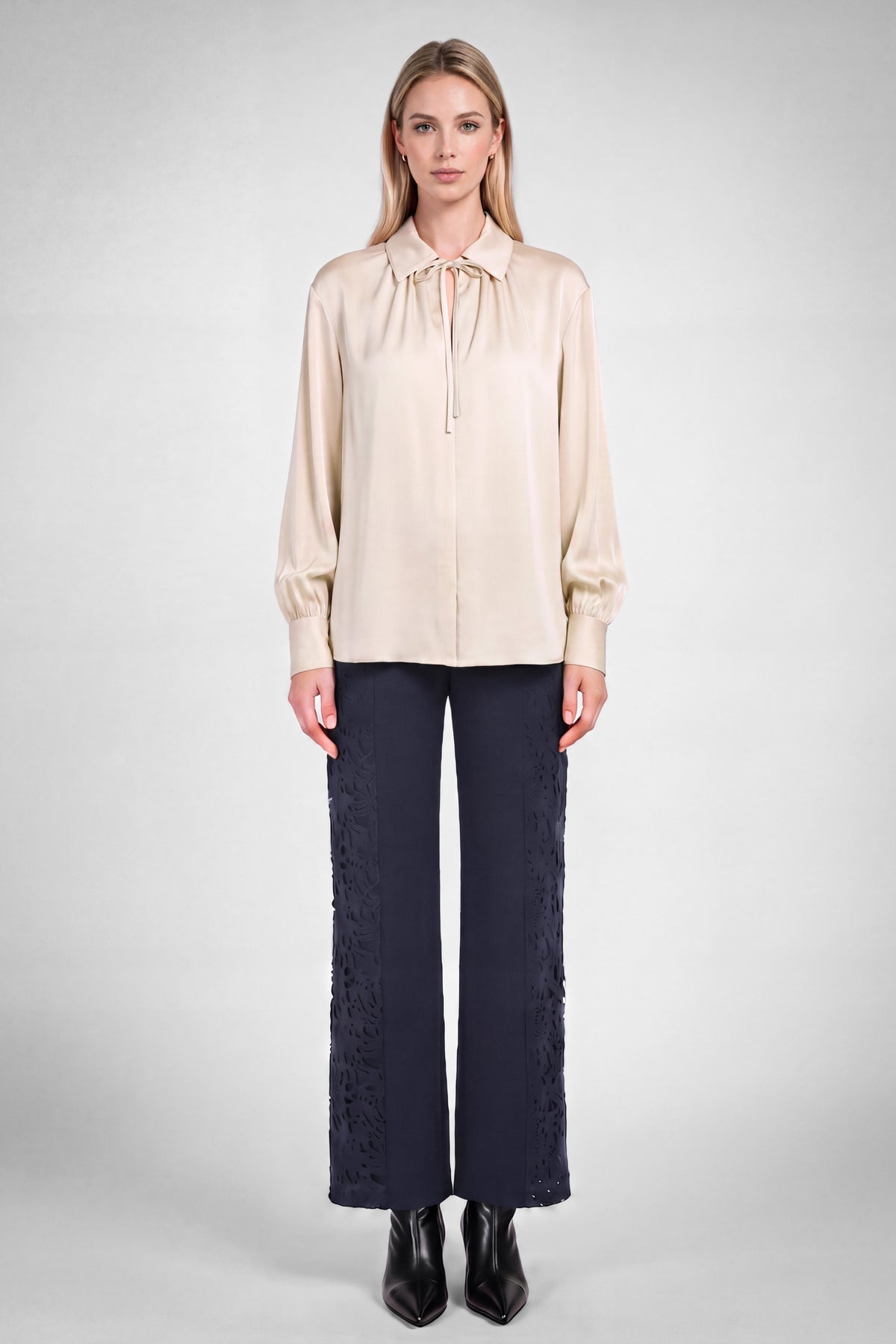 NYLAND Blaise Satin Tie-neck Long Sleeve Blouse