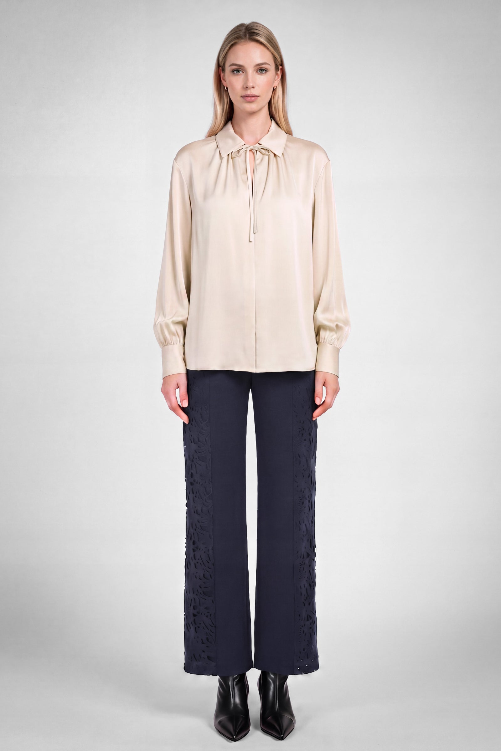 NYLAND Blaise Satin Tie-neck Long Sleeve Blouse