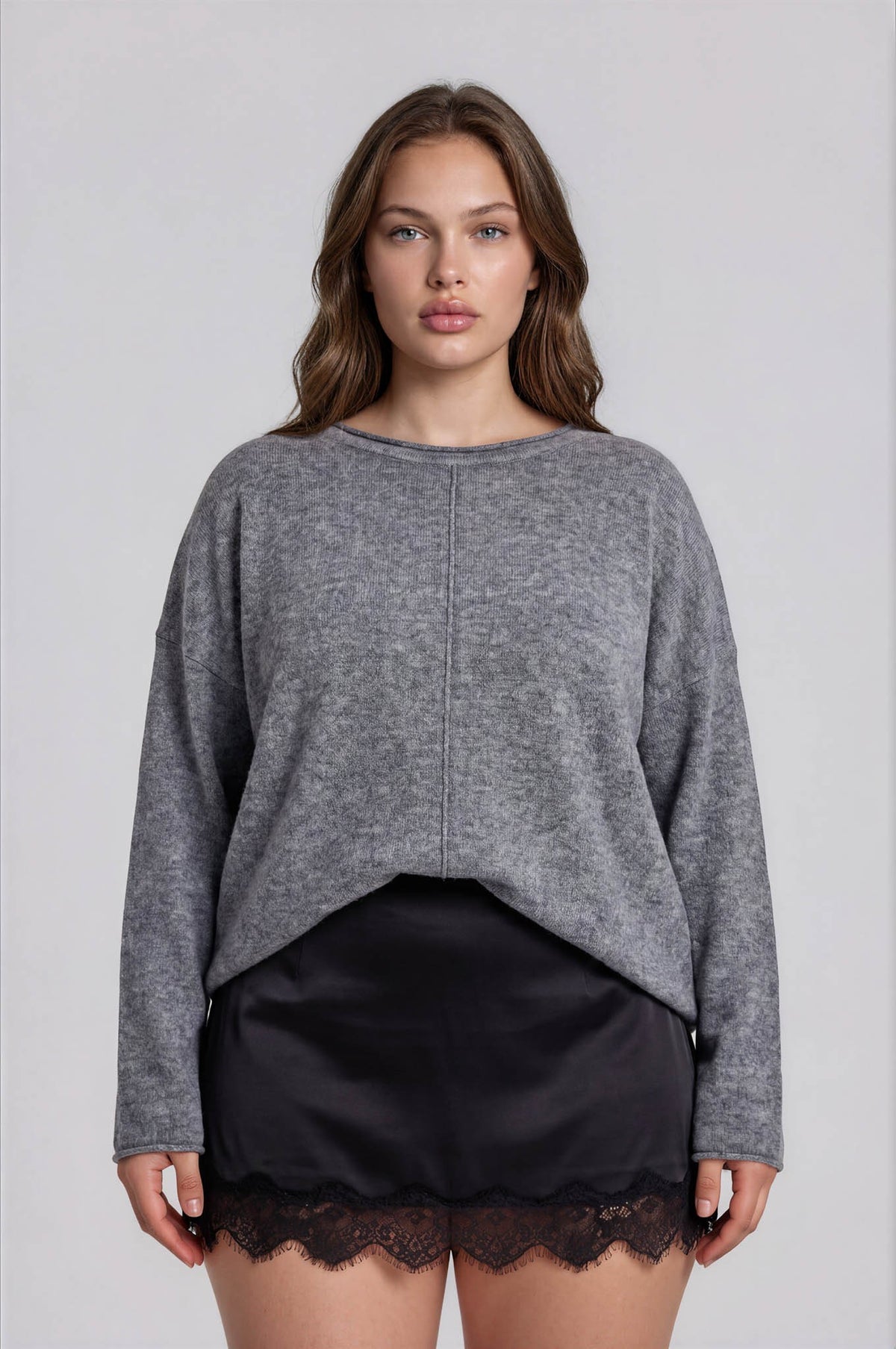 Nyland Rochelle Center Seam Rolled Neck Knit Sweater Grey
