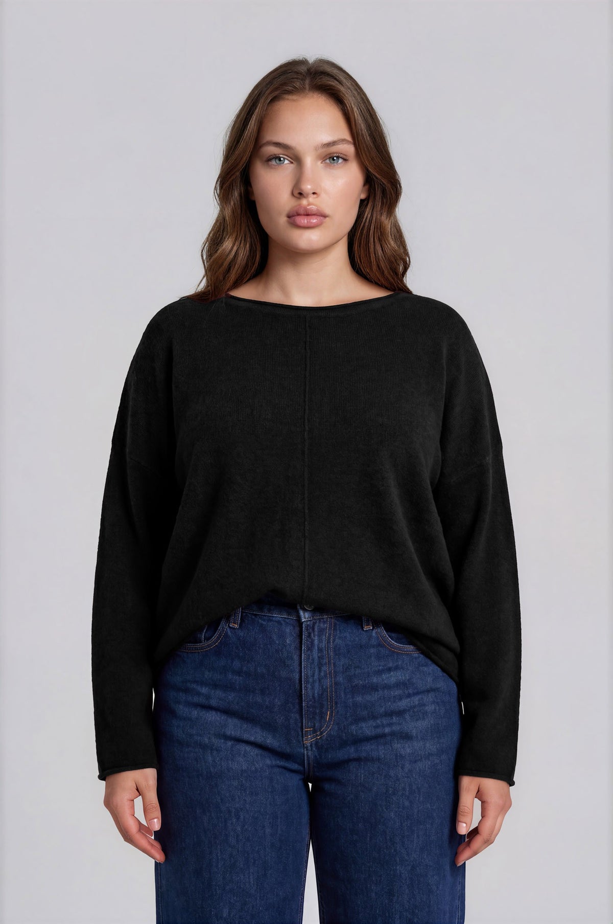 Nyland Rochelle Center Seam Rolled Neck Knit Sweater Black