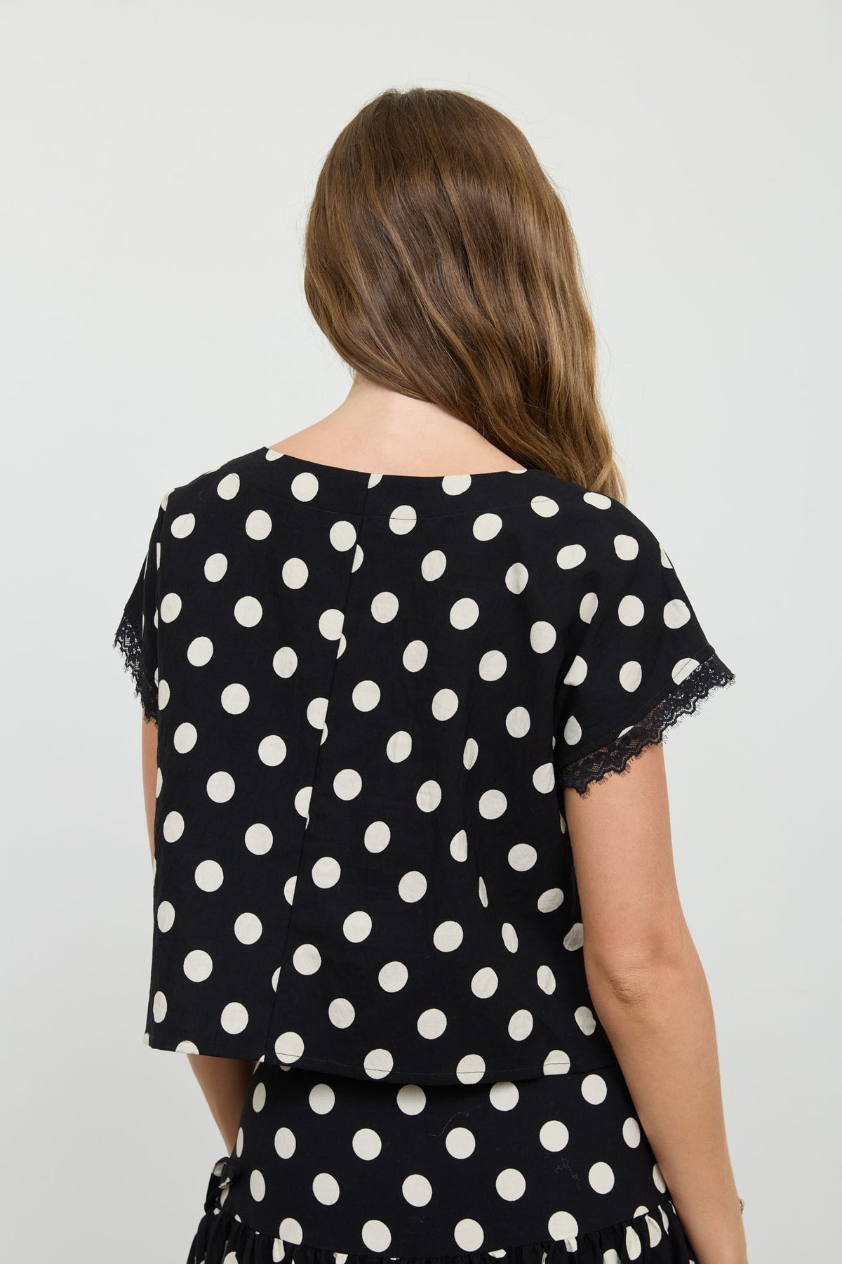 NYLAND Aubrielle Polka Dot Lace Trim Top