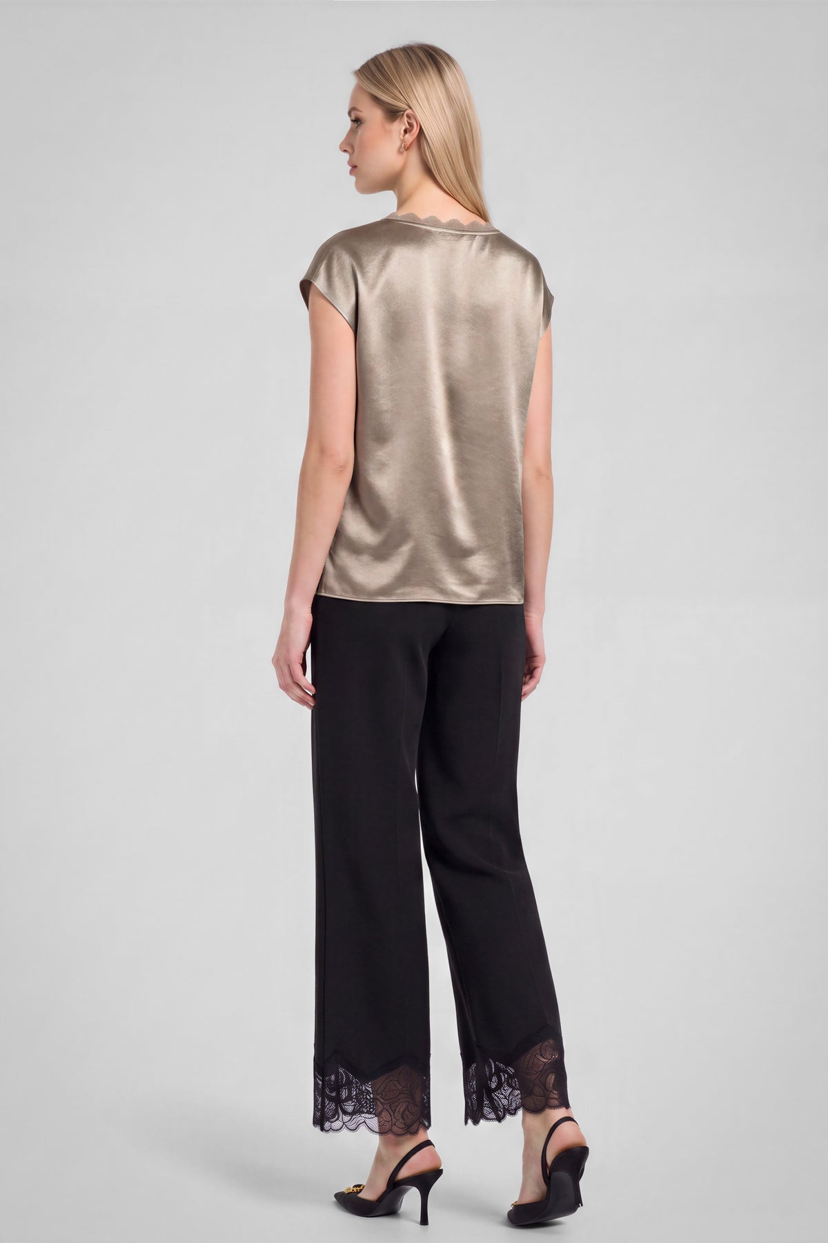 NYLAND Aubry Lace V-neck Satin Cap Sleeve Top