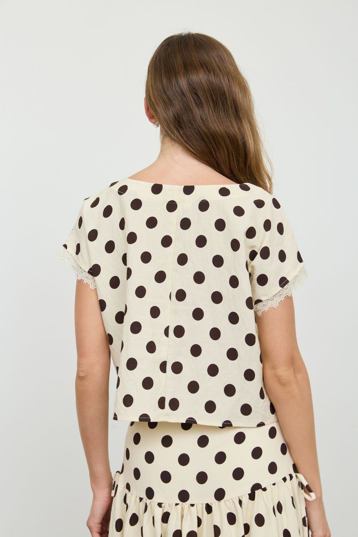 NYLAND Aubrielle Polka Dot Lace Trim Top