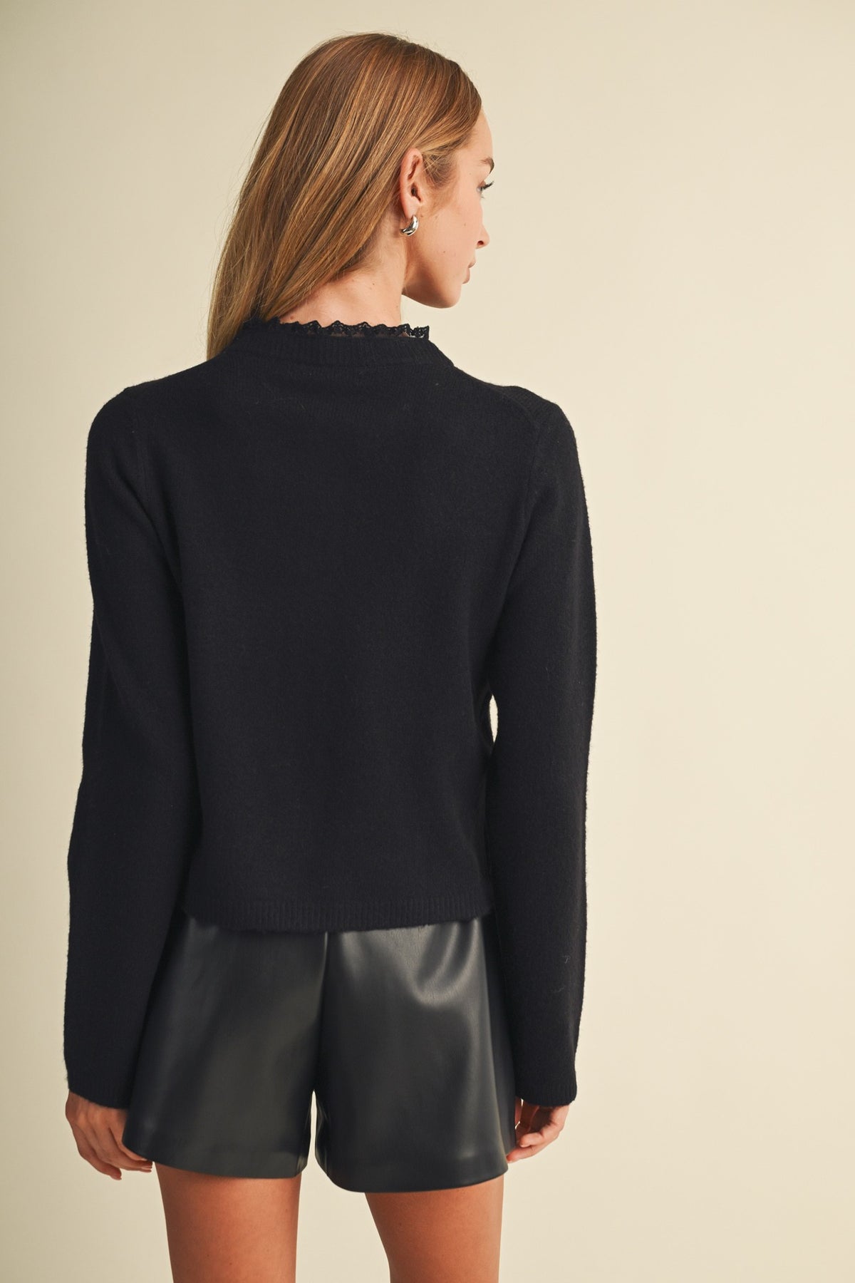 NYLAND Milana Ruffle-Trim Crew Neck Knit Cardigan