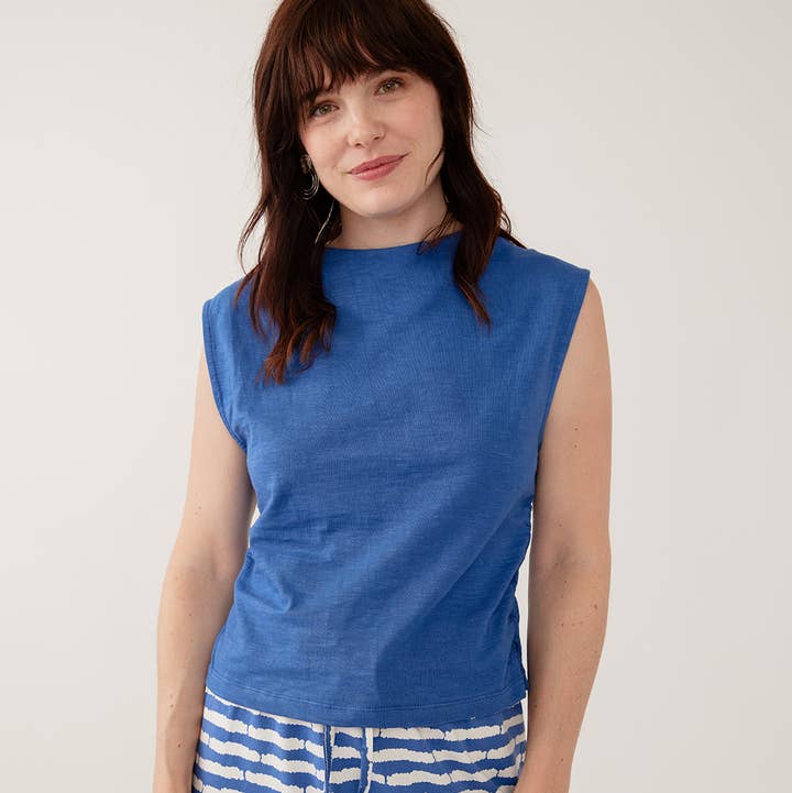 Mata Traders Ruched Top in Cerulean Slub