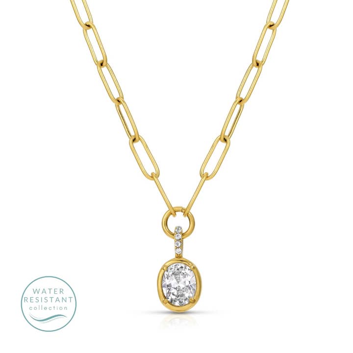 Splendid Iris Large Cubic Zirconia Paperclip Necklace