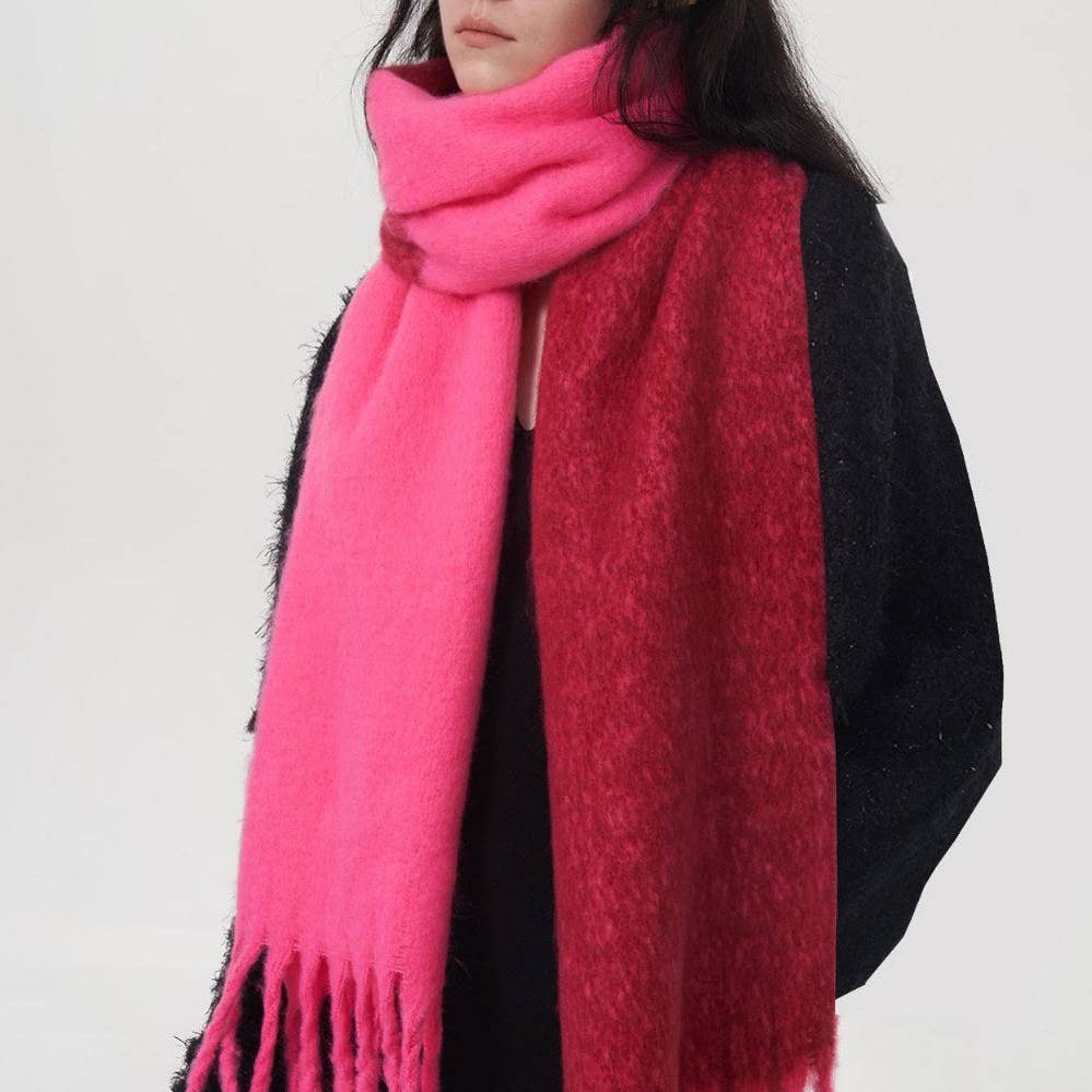 Dipped Shop Color Splicing Mohair Soft Scarf in Pink