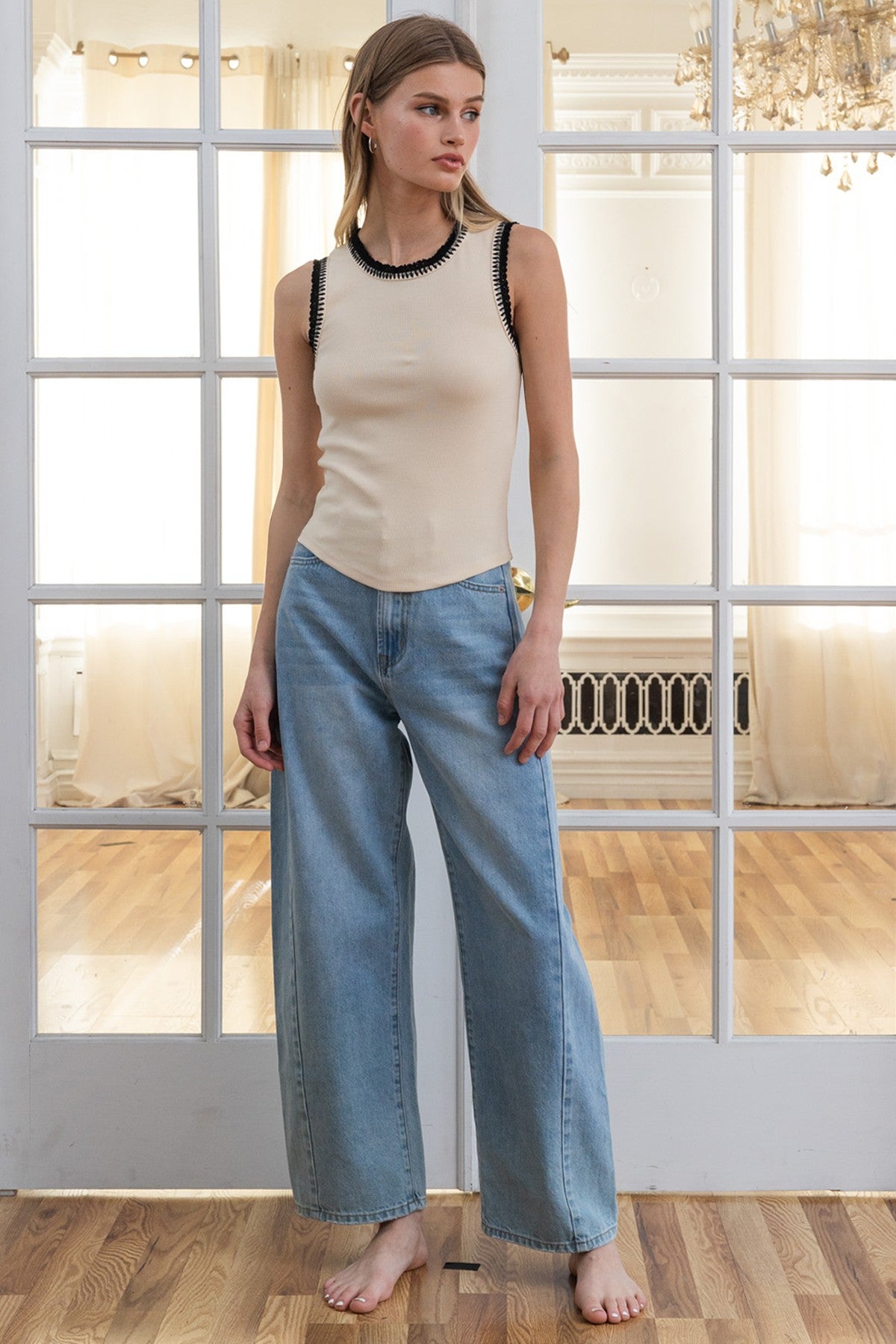 DEON Crochet-Trim Rib Tank Top