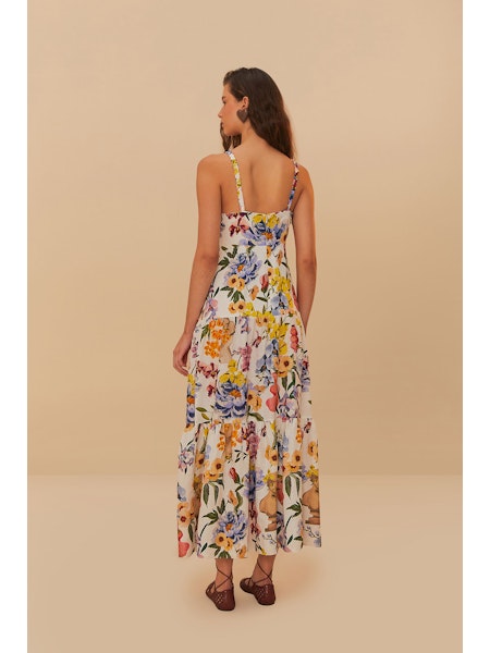 Farm Rio Greek Garden Off White Sleeveless Maxi Dress