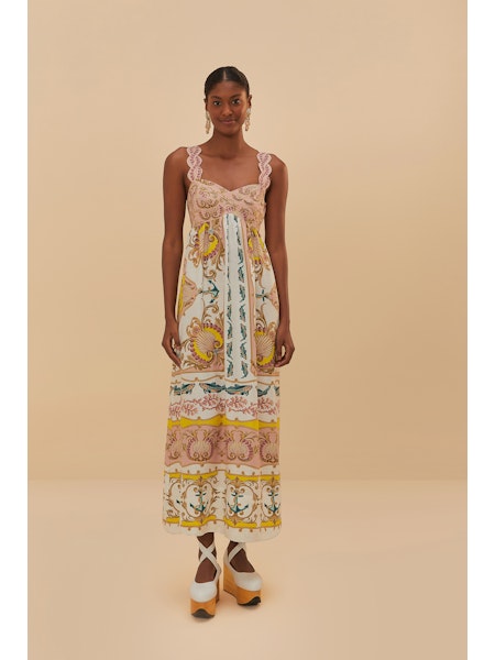 Farm Rio Maritime Magic Off White Sleeveless Maxi Dress