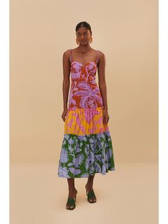 knee length dresses for ladies Farm Rio Tropical Swing Mix Sweetheart Cotton Midi Dress