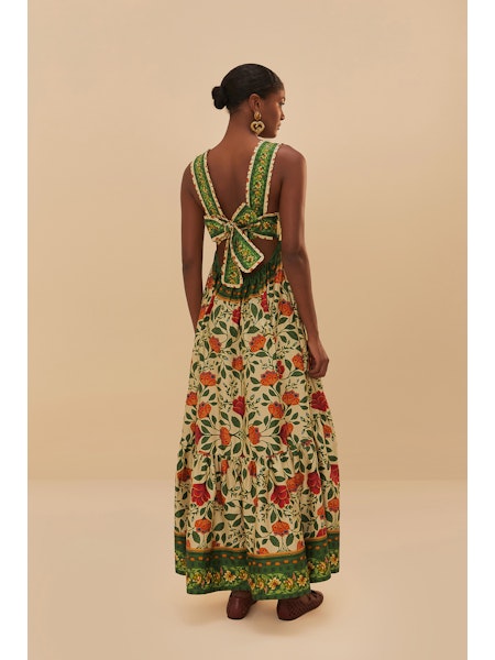 Farm Rio Garden Tapestry Sand Maxi Dress