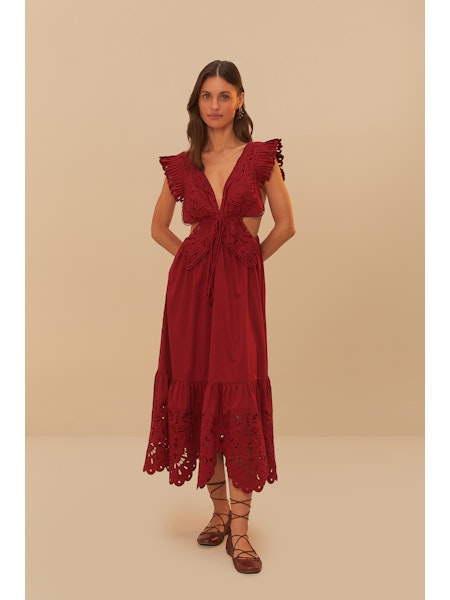 Farm Rio Red Butterfly Midi Dress