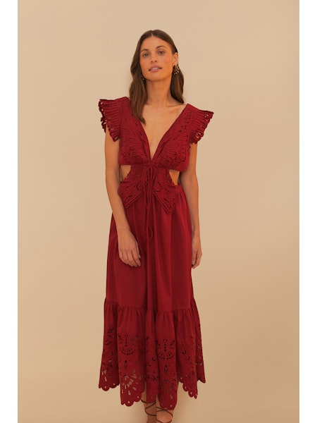 Farm Rio Red Butterfly Midi Dress