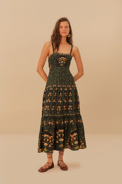 Farm Rio Flowers Arch Black Sleeveless Maxi Dress