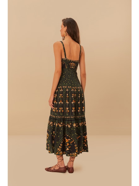 Farm Rio Flowers Arch Black Sleeveless Maxi Dress