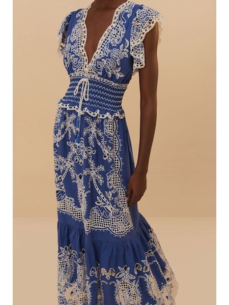 FARM Rio Women's Blue Romantic Richelieu Maxi Dress | XL FARM Rio Women's Blue Romantic Richelieu Maxi Dress | XL