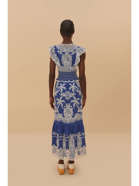 FARM Rio Women's Blue Romantic Richelieu Maxi Dress | XL FARM Rio Women's Blue Romantic Richelieu Maxi Dress | XL