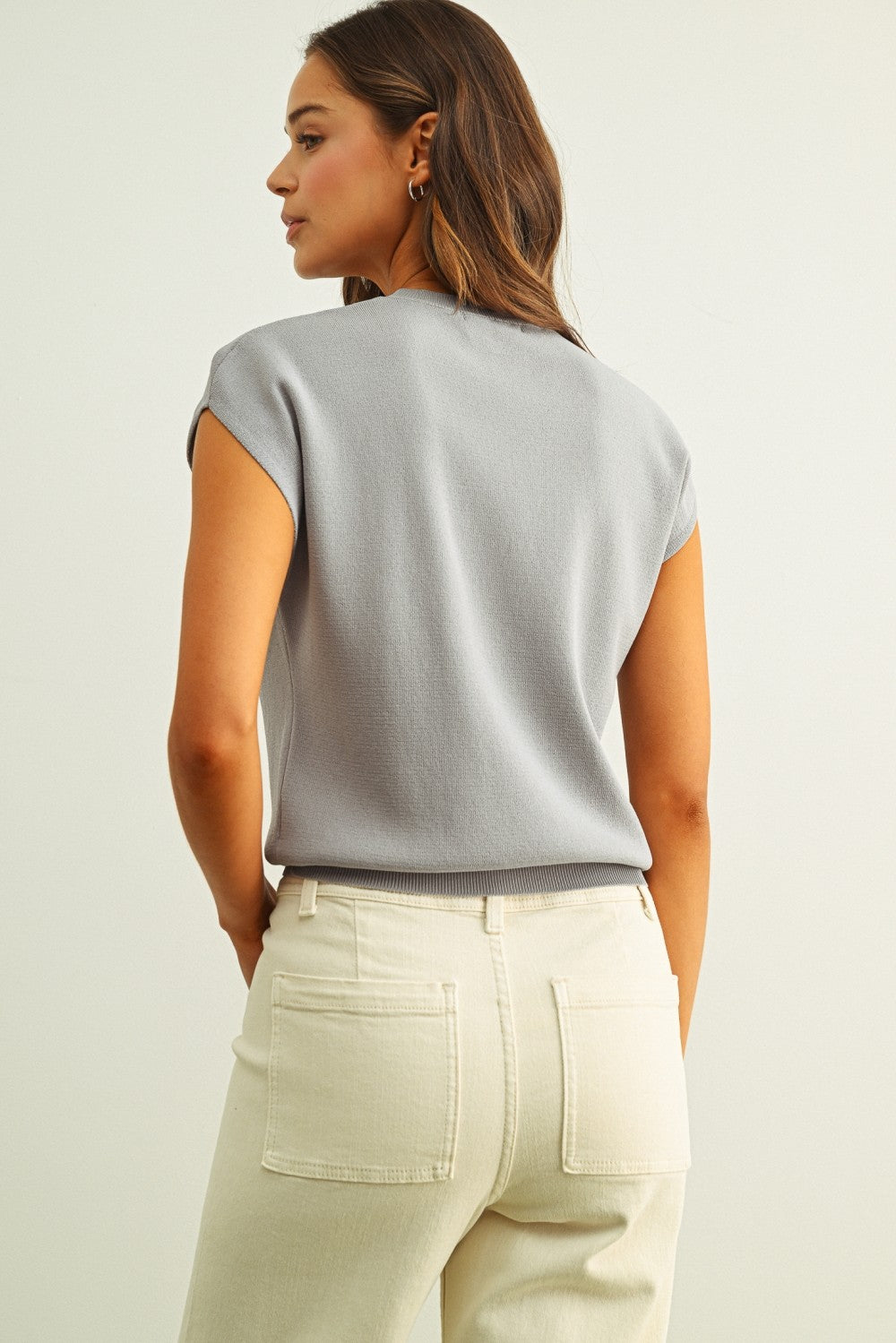 DEON Cap Sleeve Knit Top Grey