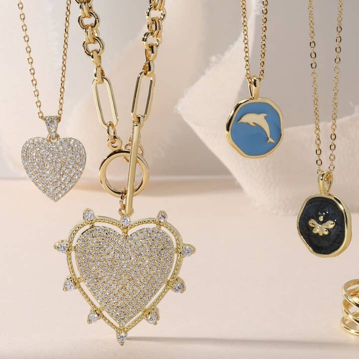 Splendid Iris Large Pave Toggle Heart Necklace