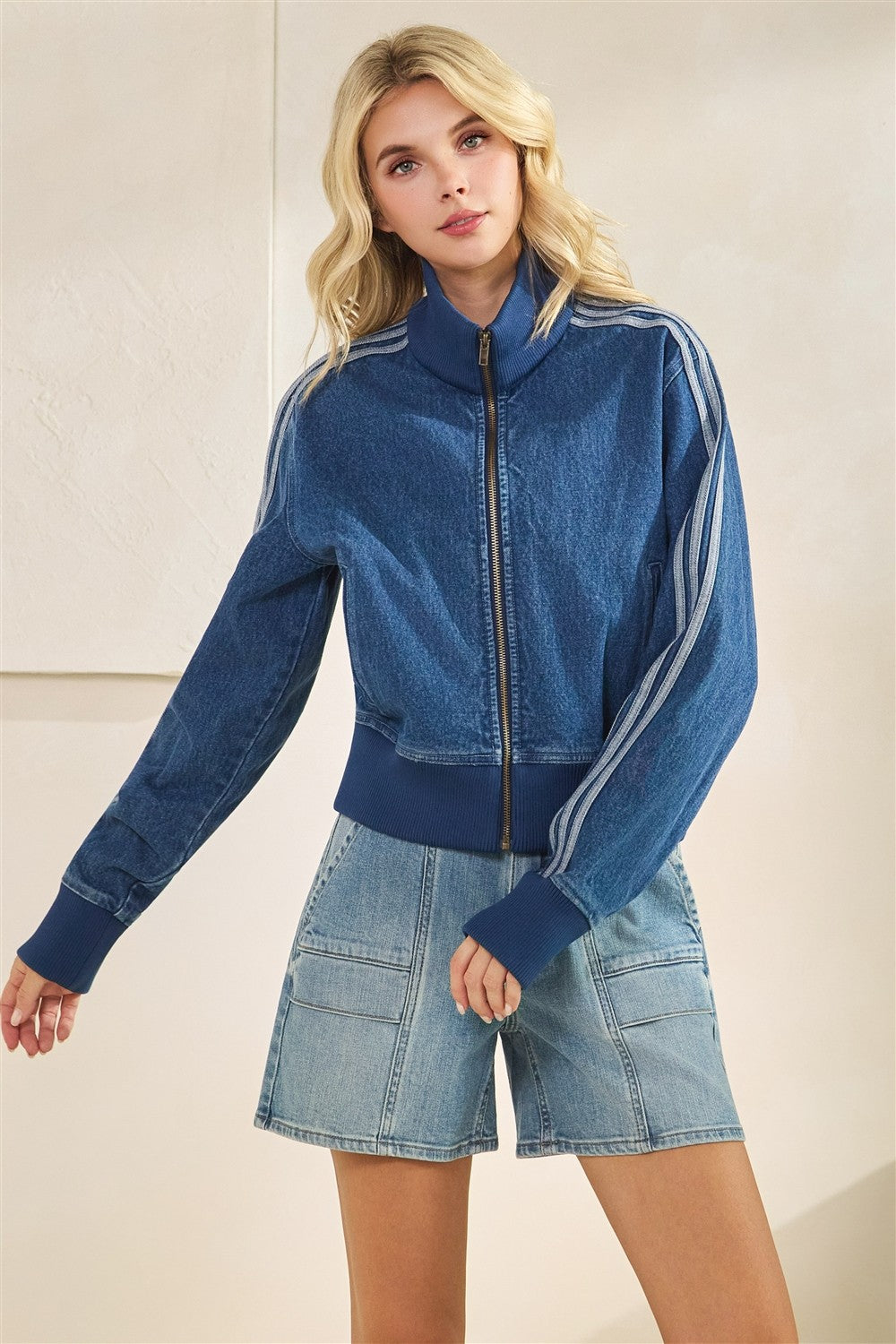 NYLAND Ilsabet Athletic Striped Denim Jacket
