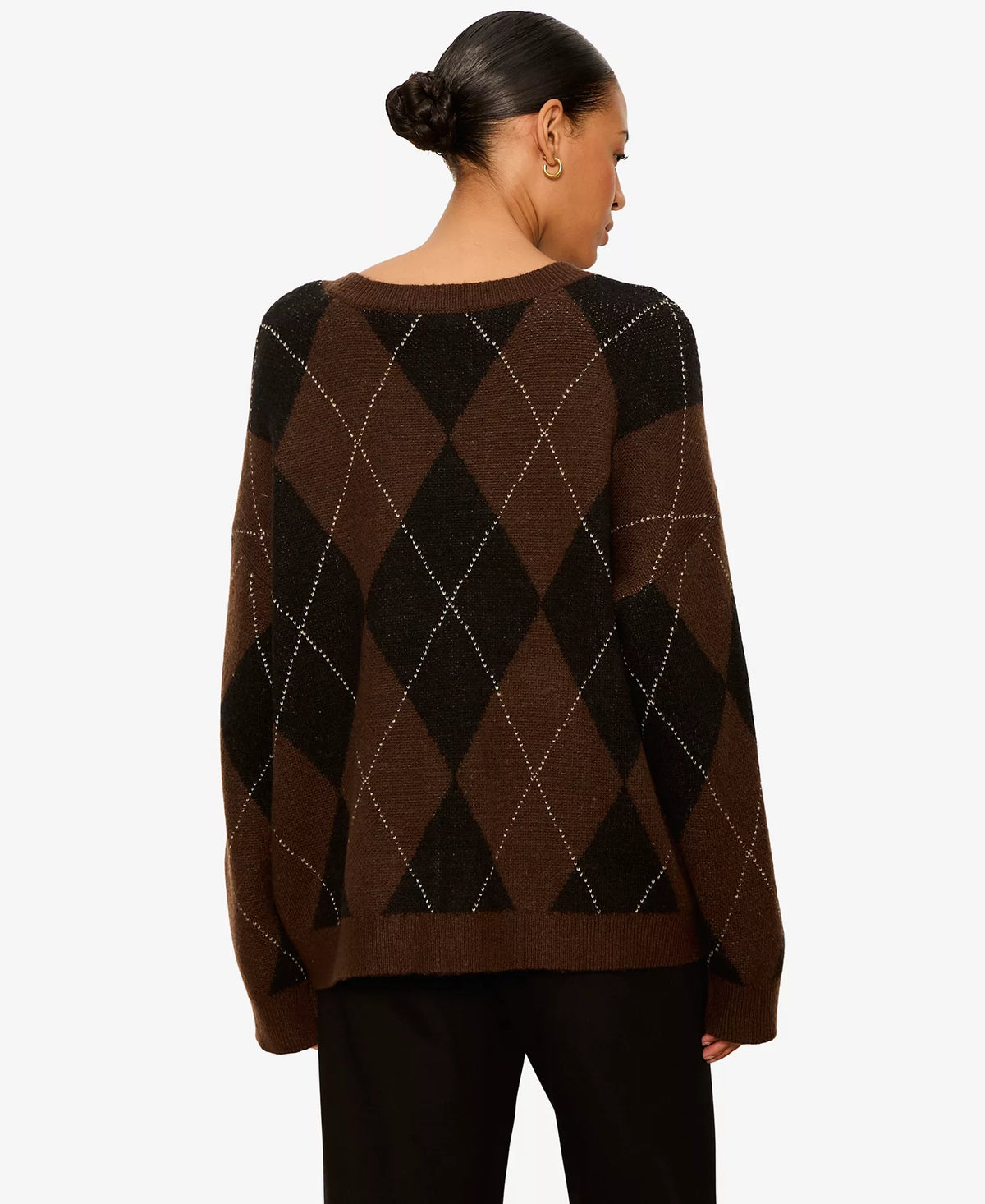 Sanctuary Argyle Crew Pullover in Espresso Argyle