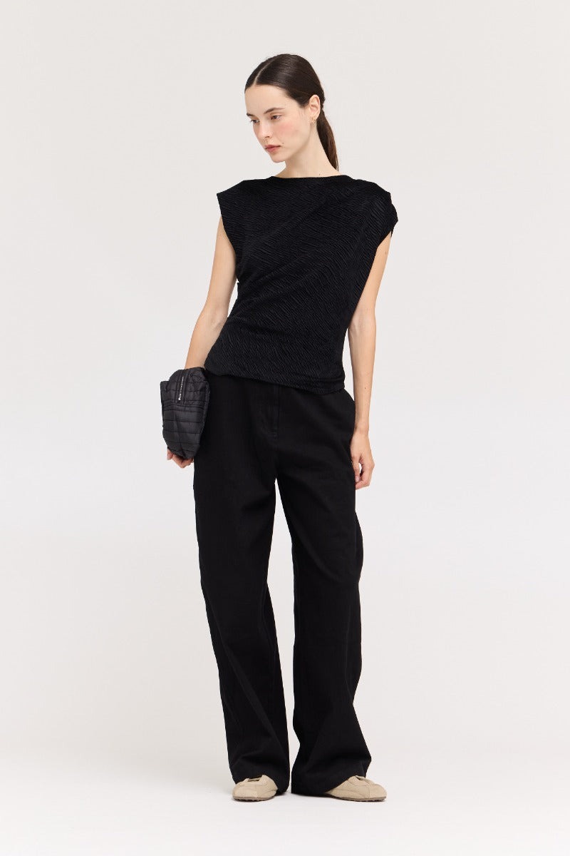 NYLAND Acacia Velvet Pleat Tank Black