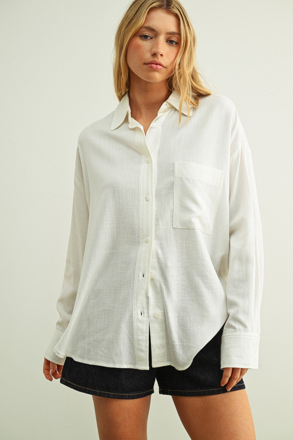 NYLAND Gidget Button Front Long Sleeve Shirt Off White