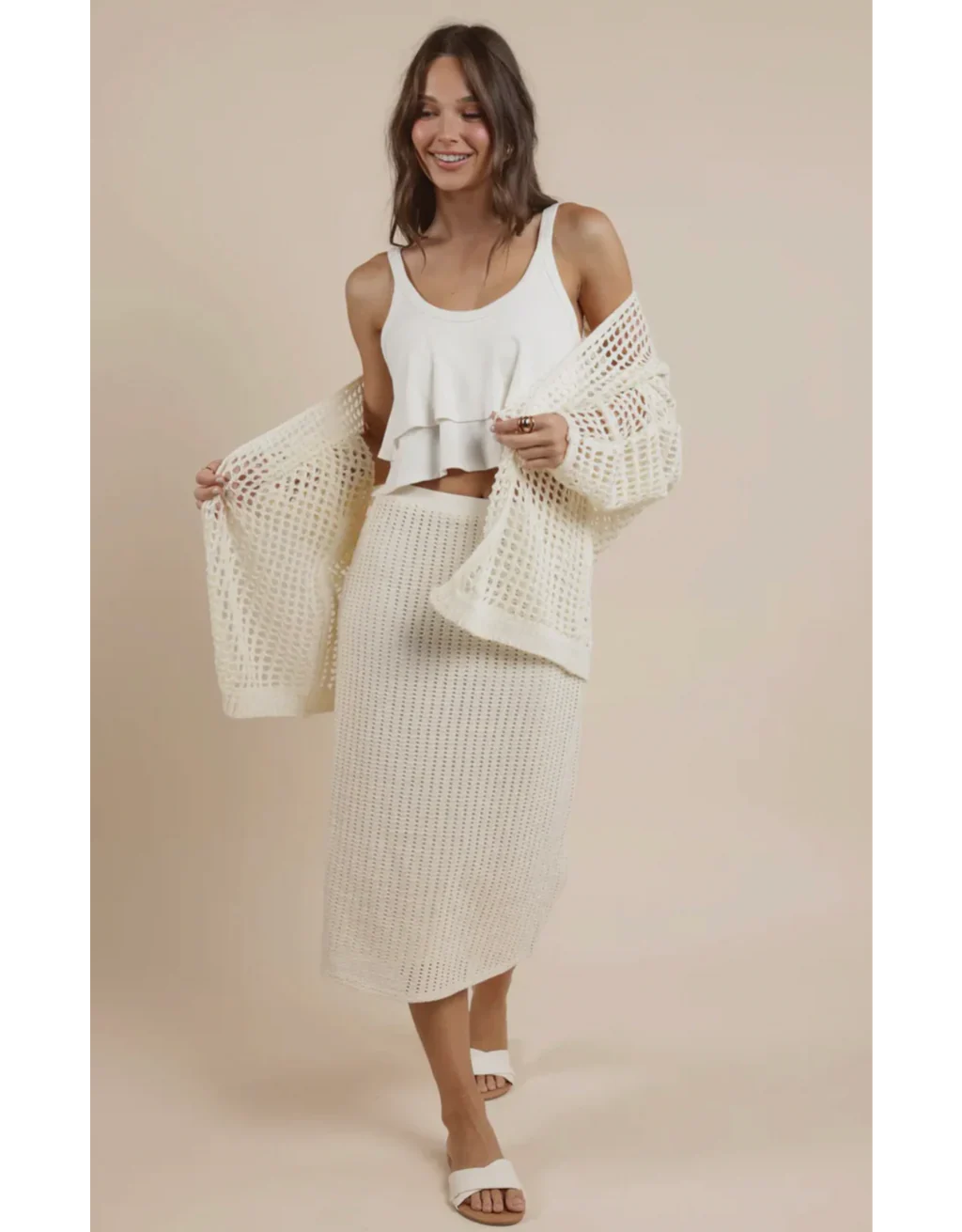 Sadie &amp; Sage Peach Fuzz Open Knit Cardigan