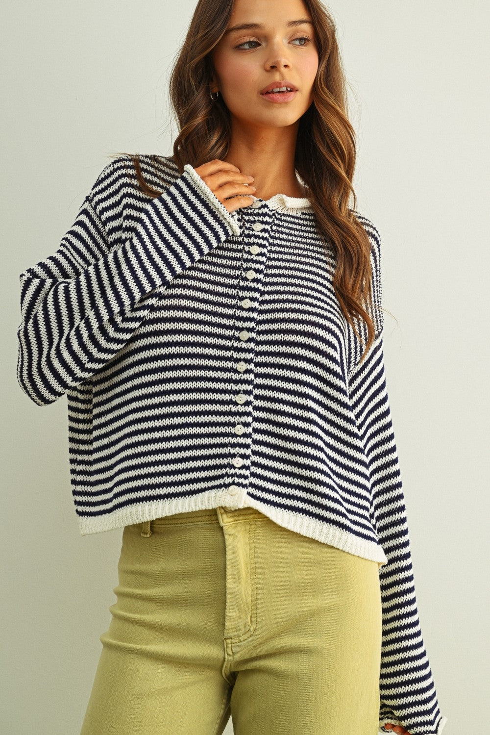 NYLAND Olliemae Striped Knit Cardigan Navy