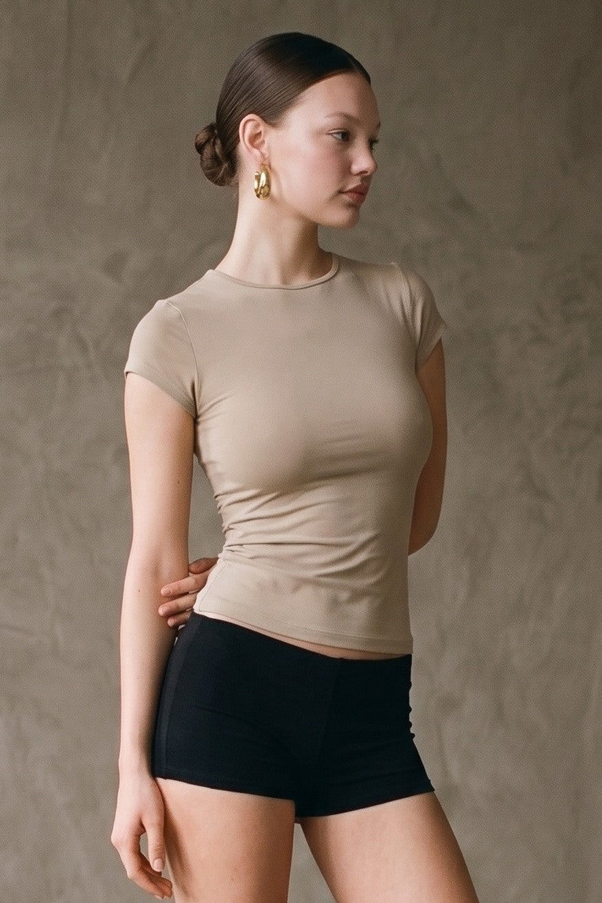 DEON Crewneck Cap Sleeves T-shirt Taupe