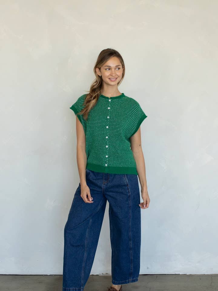 Things Between Piper Vest Cardigan  - Pin Stripe