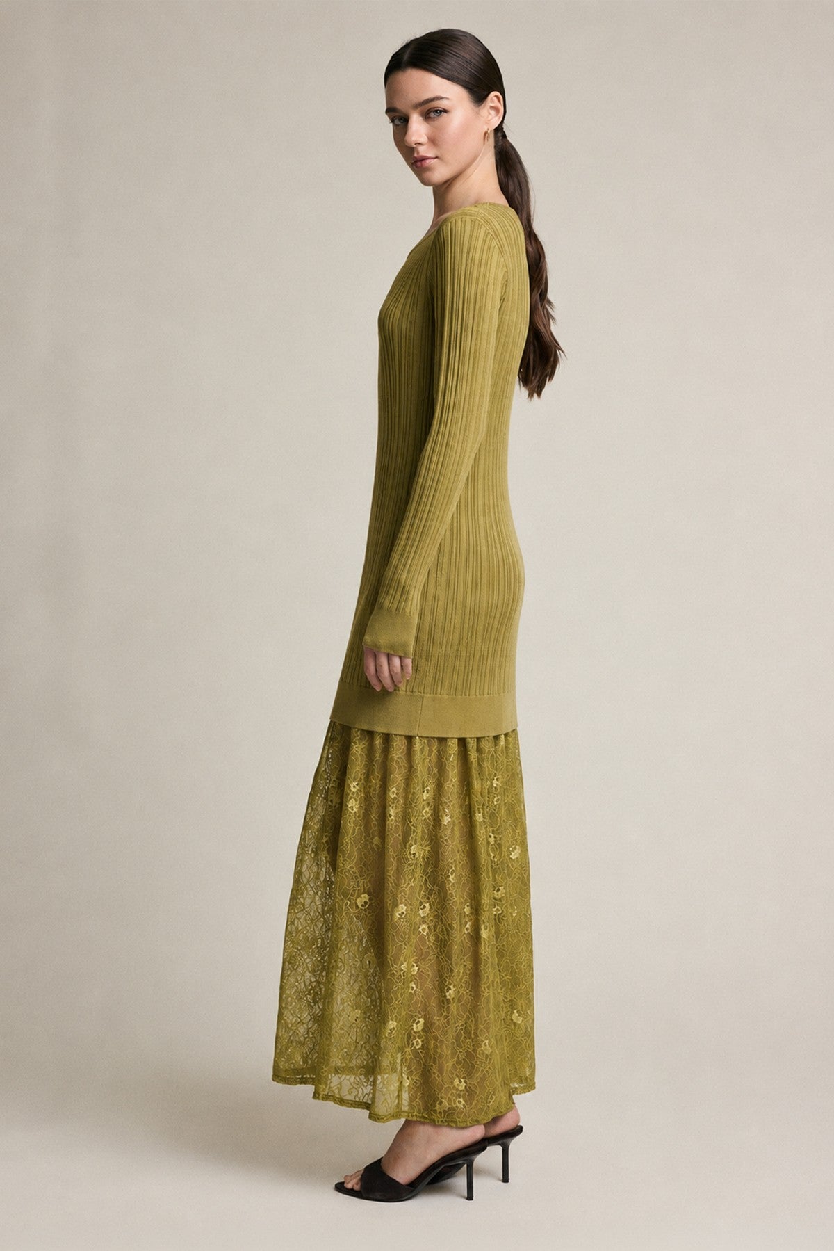 DEON Rib Knit Lace Maxi Dress