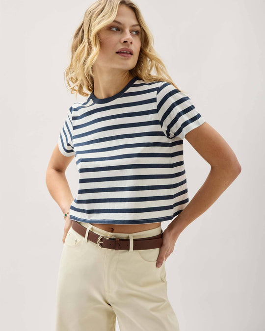Richer Poorer Pima Boxy Crop Stripe Tee