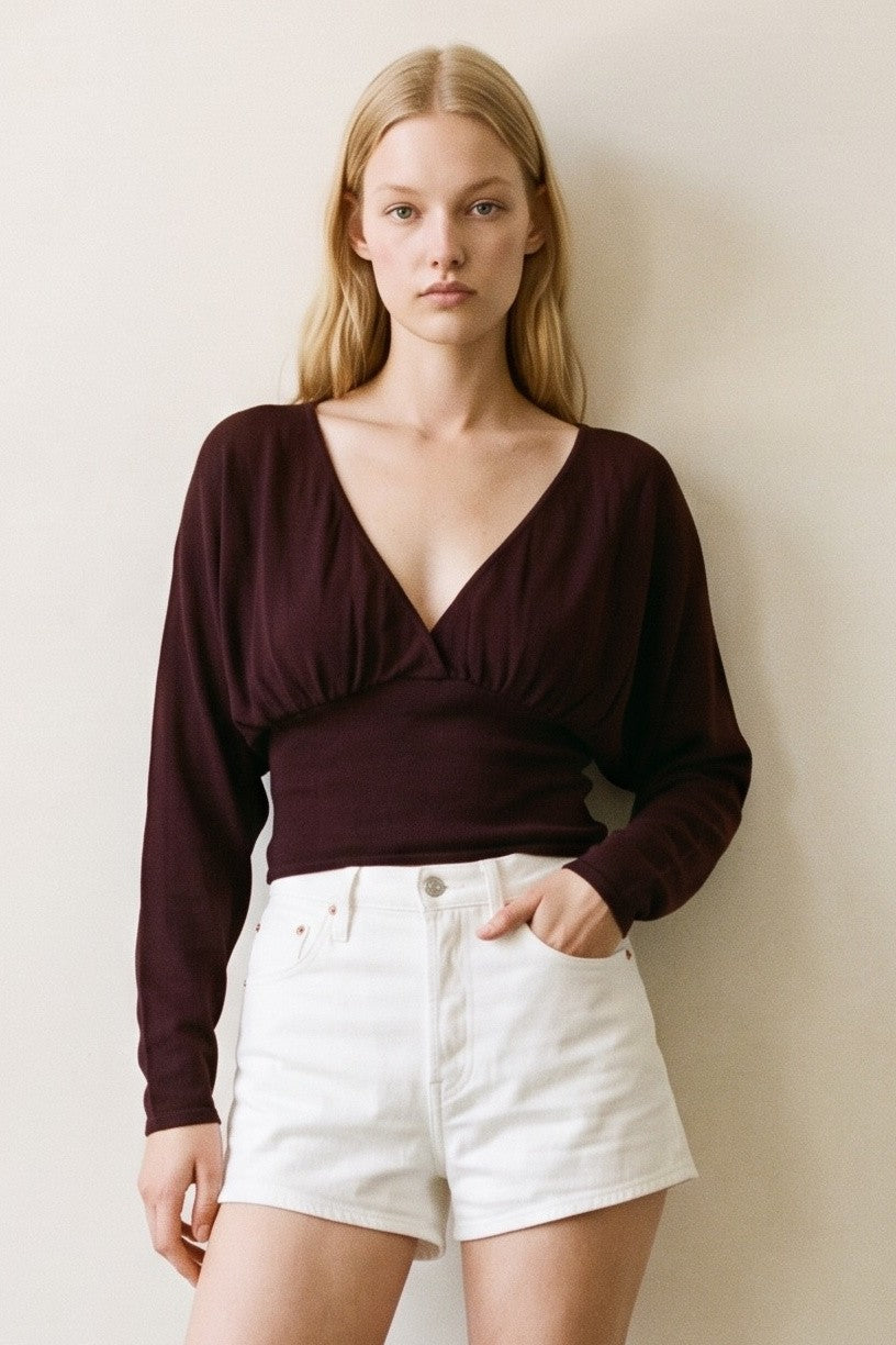 DEON Crossover V-neck Dolman Sleeve Sweater Espresso