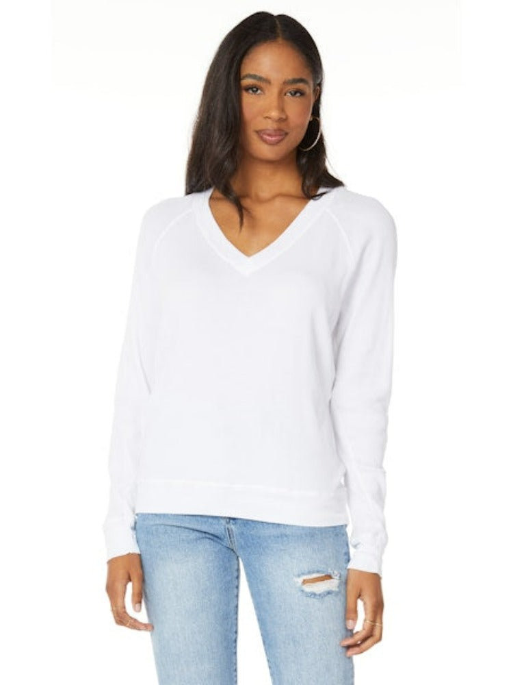 Bobi Boyfriend L/S V-Neck Top White