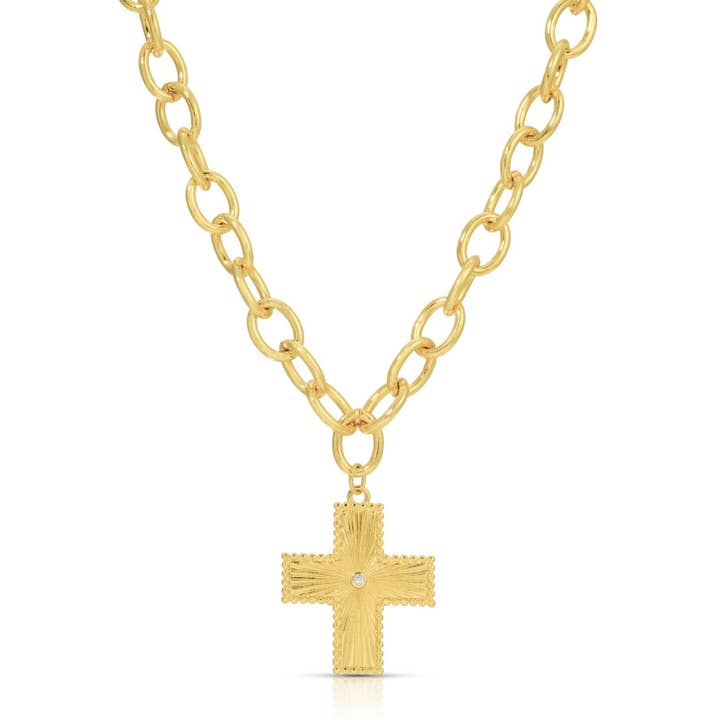 Splendid Iris Cross Statement Necklace Gold