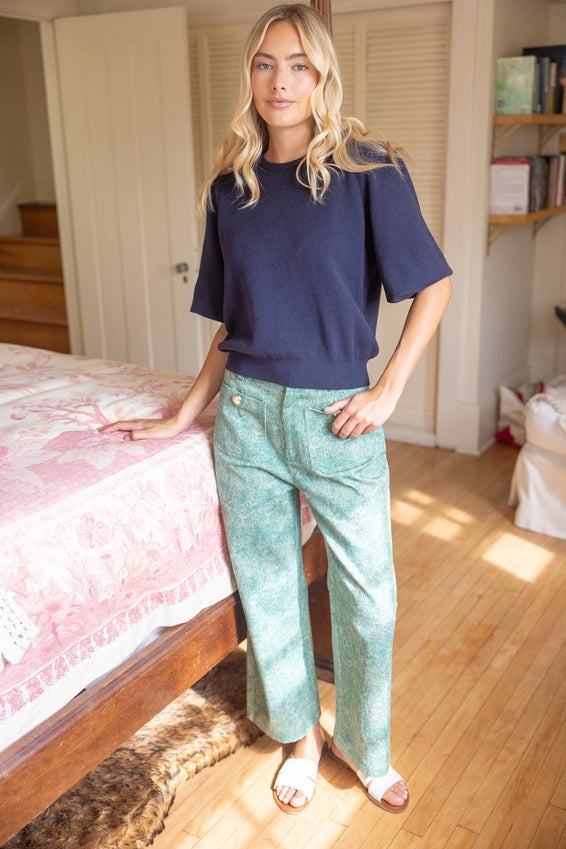 DEON Solid Knit Short Bubble Sleeve Top
