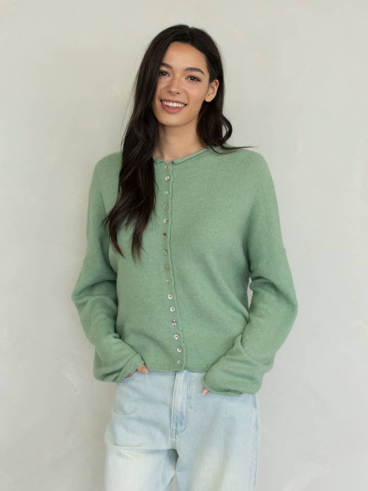 Things Between Mismatch Buttons Piper Cardigan Matcha