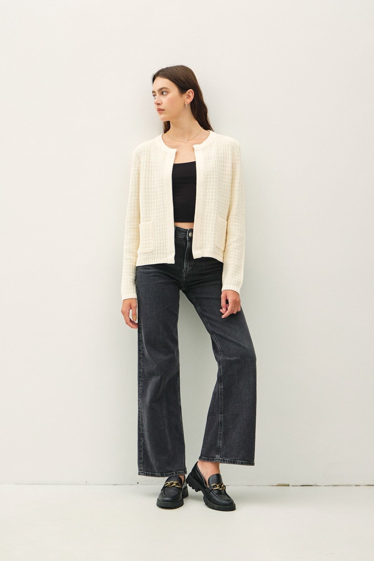 NYLAND Becca Chunky Knit Round Neck Cardigan