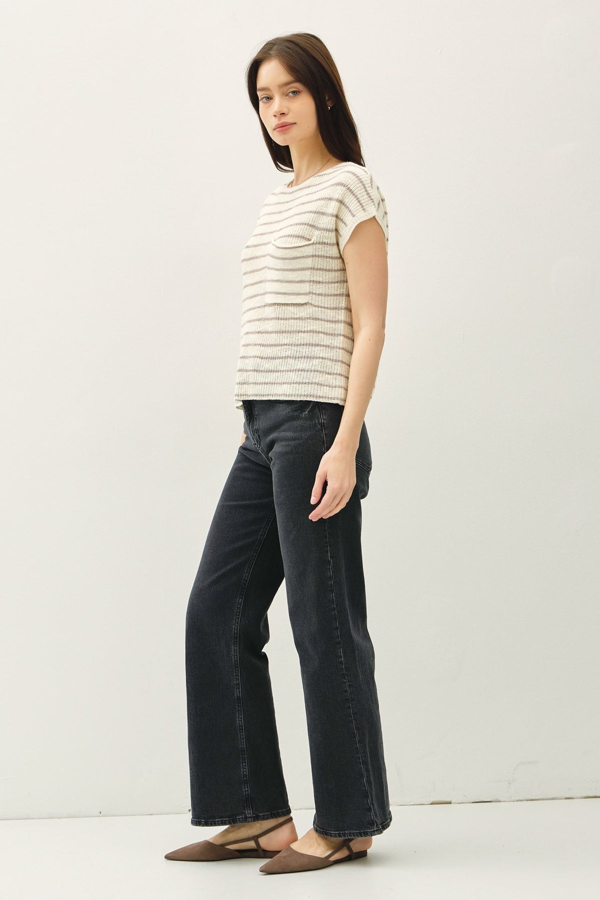 NYLAND Everly Striped Cap Sleeve Sweater Top
