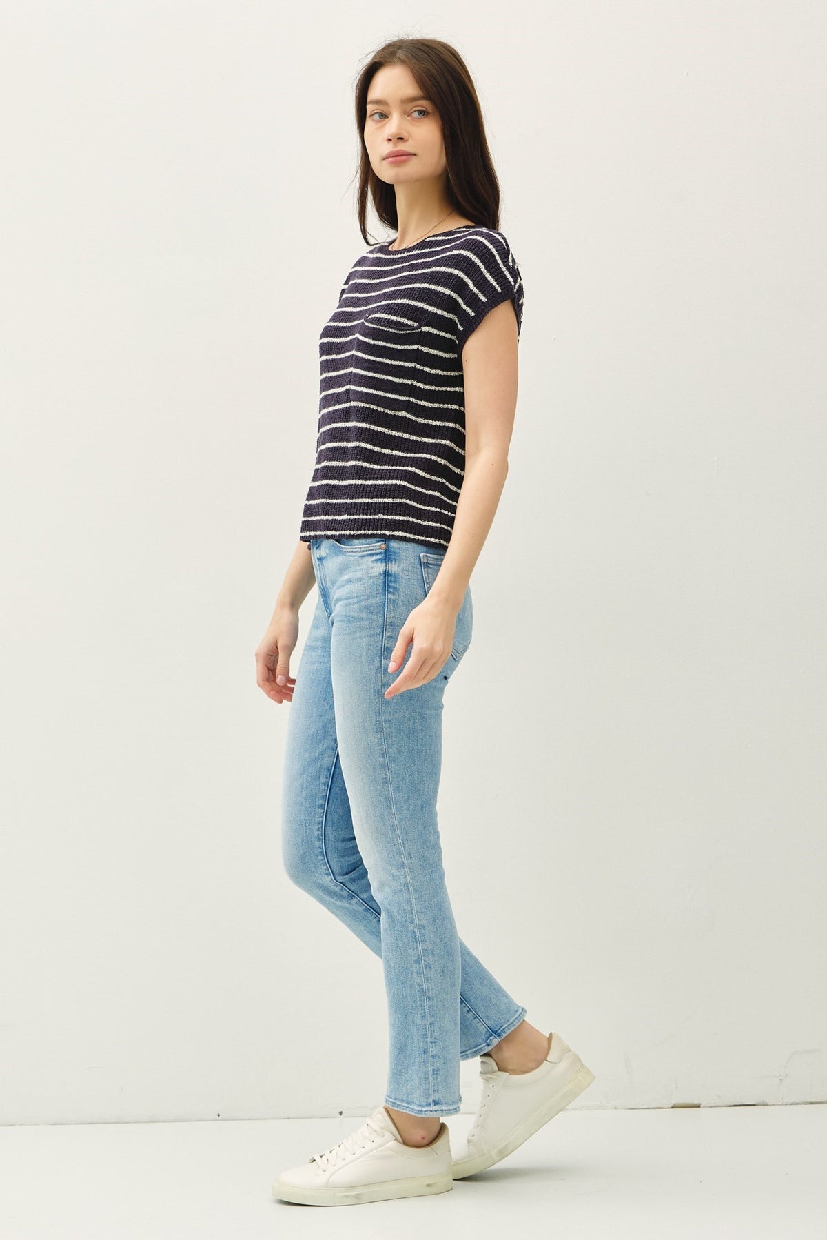 NYLAND Everly Striped Cap Sleeve Sweater Top