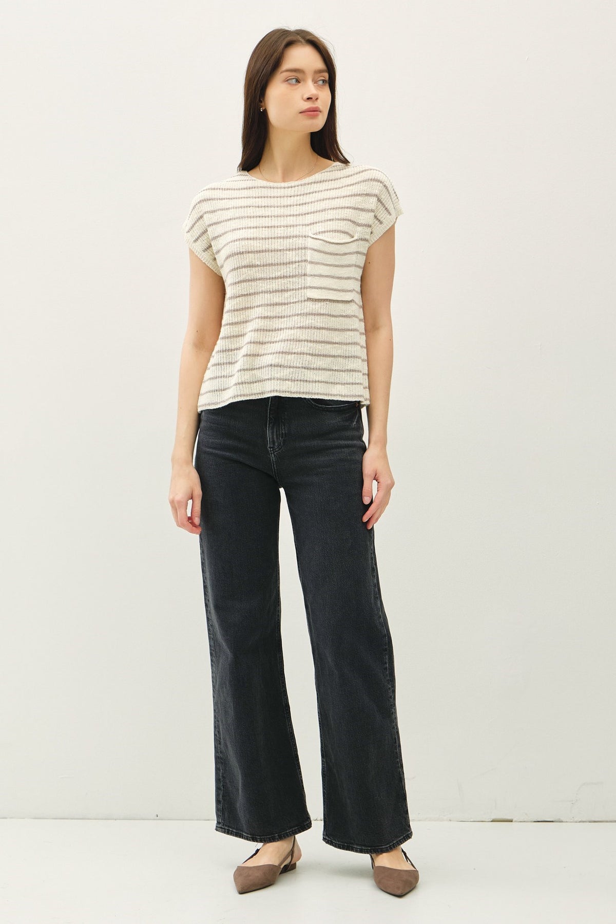 NYLAND Everly Striped Cap Sleeve Sweater Top