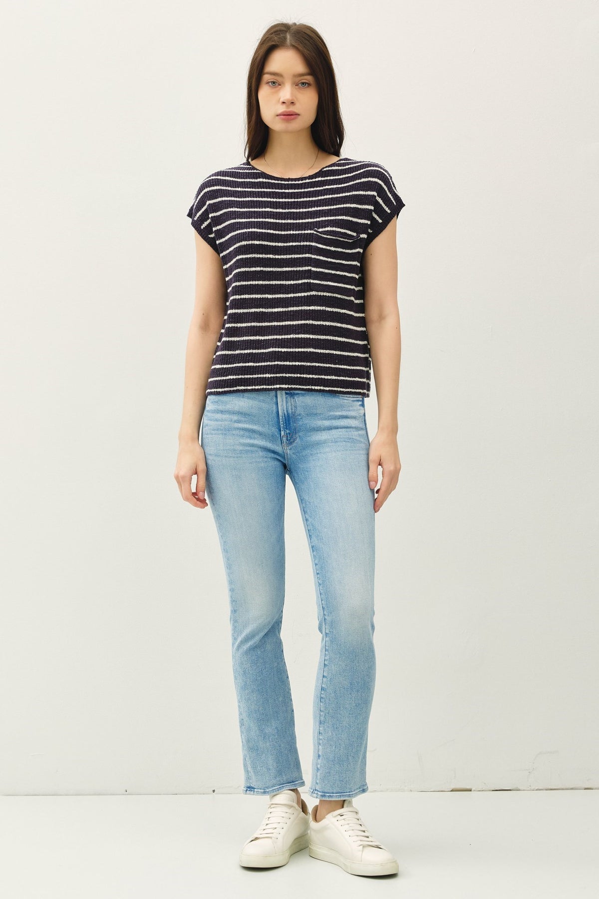 NYLAND Everly Striped Cap Sleeve Sweater Top