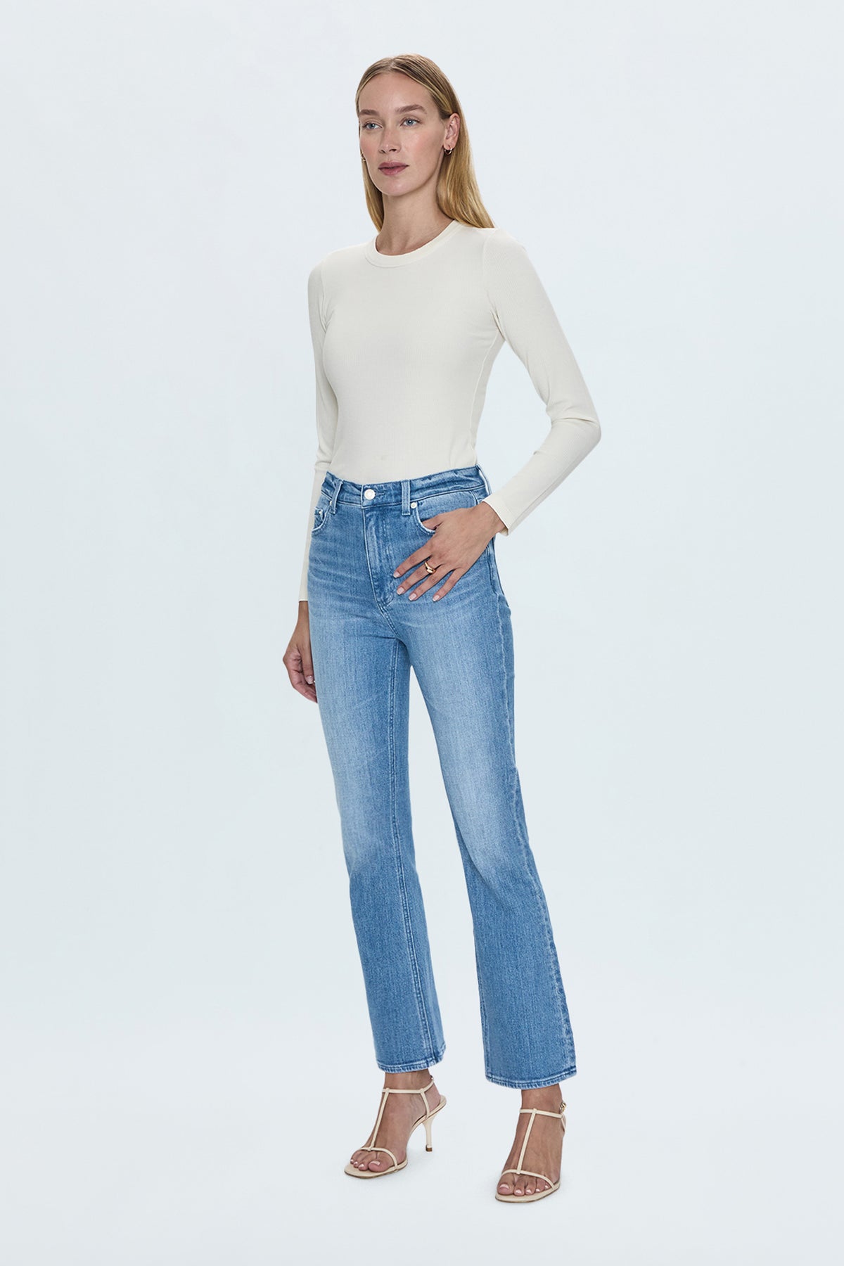 PISTOLA Krista High Rise Slim Flare Jean in Exam