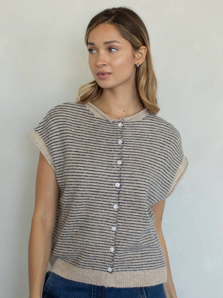 Things Between Piper Vest Cardigan  - Pin Stripe