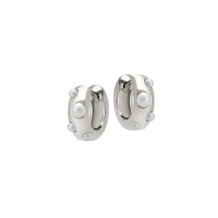 The Land of Salt Sylvie Pearl Huggie Hoop Earrings in Silver