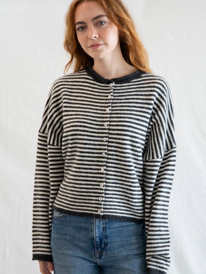 Things Between Piper Cardigan - Mini Striped Charcoal